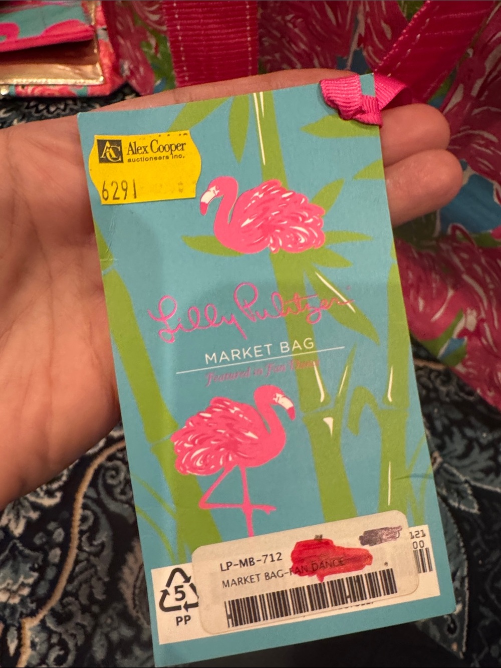 Lilly Pulitzer NWT  Pink Flamingo Print Tote with Green and Blue Accents - Picture 5 of 5